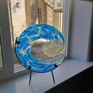 Blue Plastic Wave Sculpture Decorative Home Art